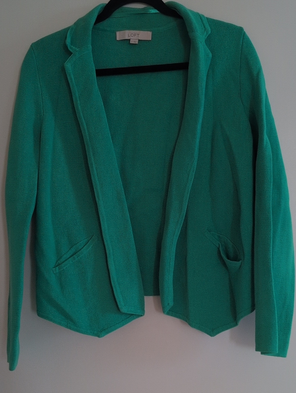 LOFT Teal Green Open-Front Knit Blazer